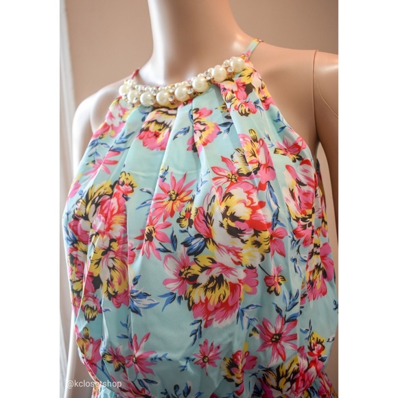 NWT | Floral Print and Pearl Mini Dress - Picture 5 of 8